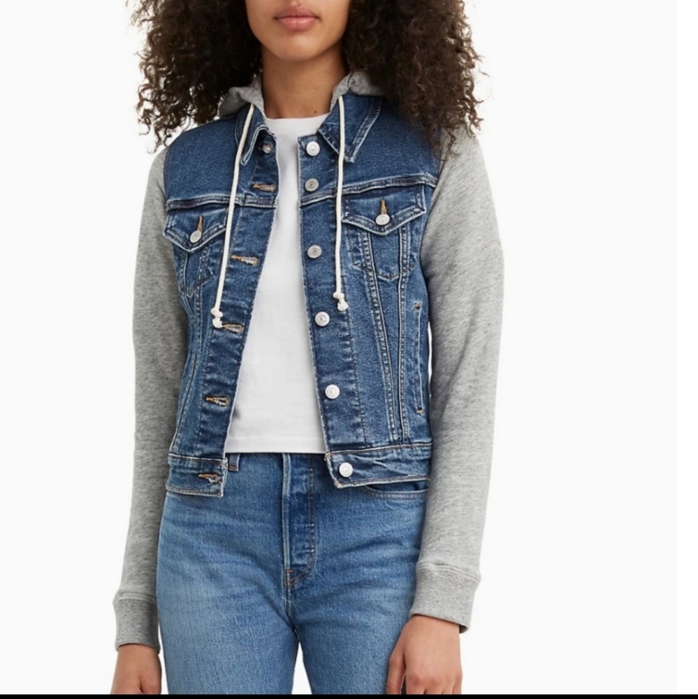 Levi's Hybrid Trucker Jean Denim Hoodie Jacket Women's Size Large